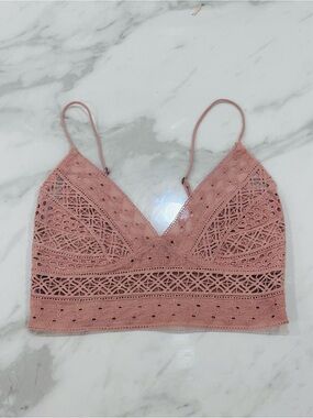 Free People FP One Lace Eyelet Bralette Crop Top Dusty Rose Mauve Size Medium M